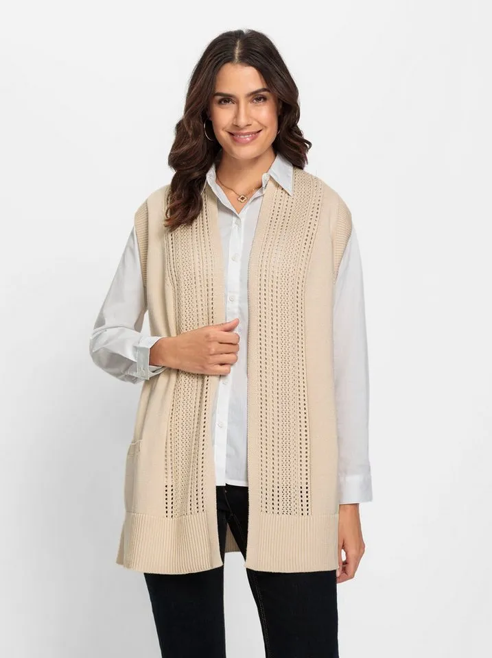 Witt Witt Strickweste Strickweste Ärmellos Ajourstrick, Beige, – Produktbild 1 von 4