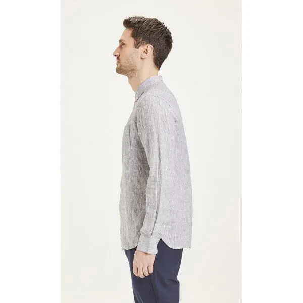 KnowledgeCotton Apparel KnowledgeCotton Apparel Leinenhemd - LARCH LS striped linen, Blau (total eclipse), – Produktbild 2 von 3