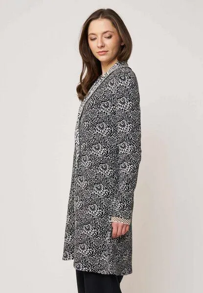 LANA Organic LANA Organic knielange Strickjacke - Jaquardmuster für Damen, Modell Jolina lang, Luana schwarz - ecru, – Produktbild 4 von 4