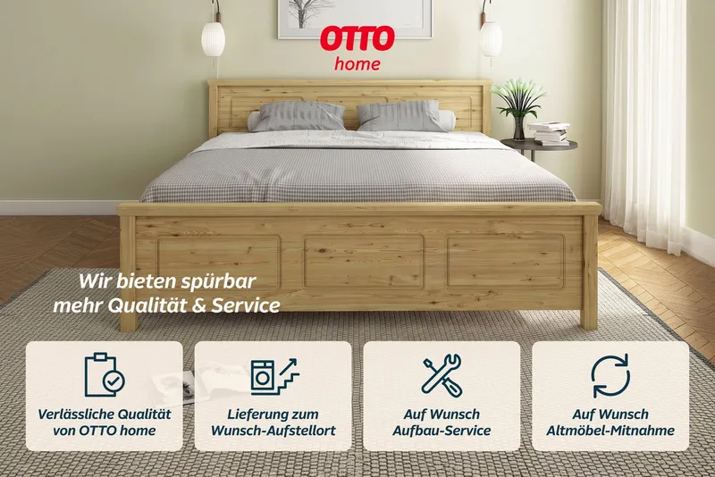 OTTO home Massivholzbett ERIKK', Made in Europe, optional mit Schublade, Massivholz Kiefer (FSC® zertifiziert), in mehreren Größen, Landhausstil mit Kassettenoptik, Beige, – Produktbild 6 von 8