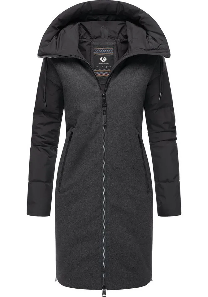 ragwear ragwear Wintermantel Jumana Damen Mantel aus modernem Materialmix mit Kapuze, Schwarz, – Produktbild 2 von 4