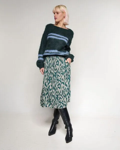 Alma & Lovis Alma & Lovis Modischer Print-Rock aus fließendem EcoVero | Leaf Skirt, Green, – Produktbild 2 von 4