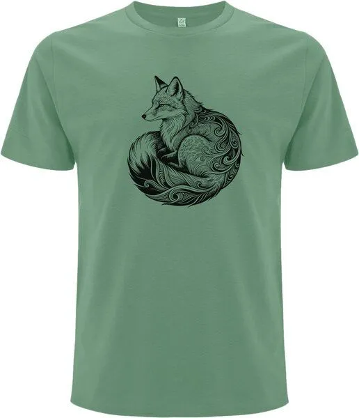 Spreecult Spreecult LineArt Fuchs - Bio und Fair - Männer Unisex T-Shirt - Line Art Fox, Sage green, – Produktbild 2 von 2