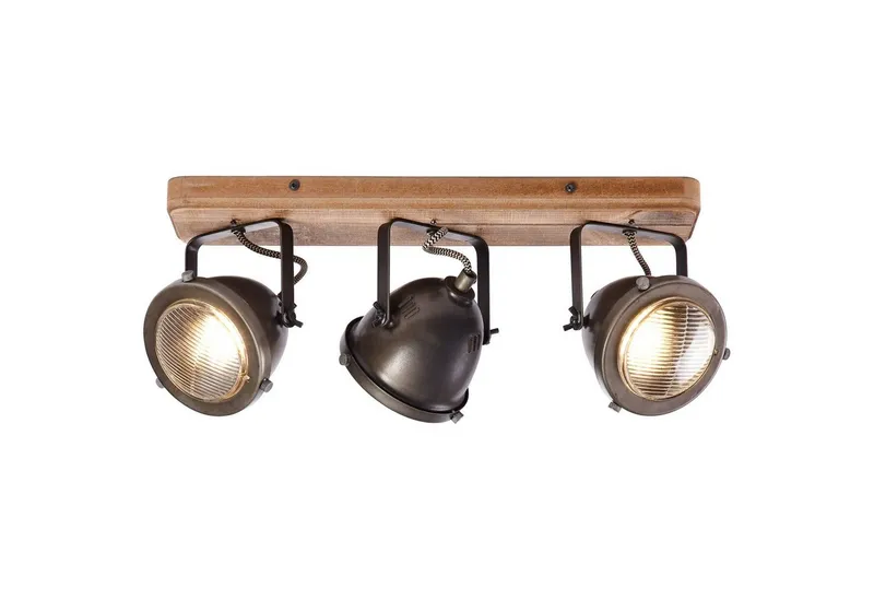 Brilliant Brilliant Deckenstrahler Carmen Wood, ohne Leuchtmittel, Spotbalken 3flg burned steel/holz, Braun, – Produktbild 1 von 4