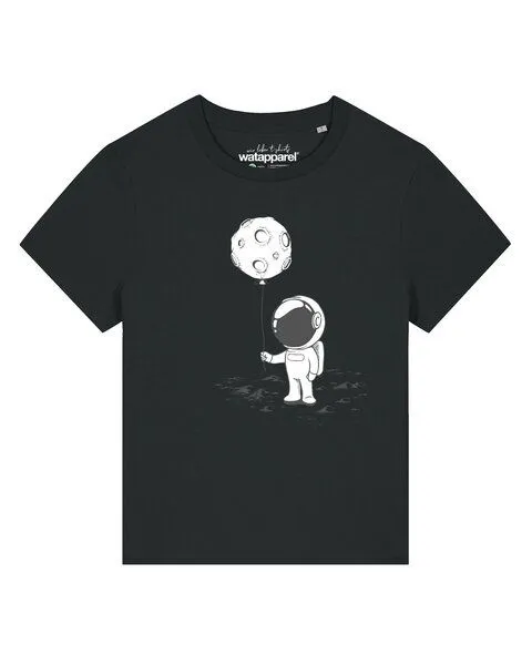 watapparel watapparel T-Shirt Frauen Kleiner Astronaut mit Luftballon, Black, – Produktbild 1 von 2
