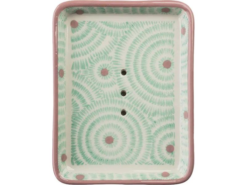 tranquillo Seifenschale "GEOMARA" aus Steinzeug, 13 x 10 x 2 cm, Türkis/creme, – Produktbild 1 von 1