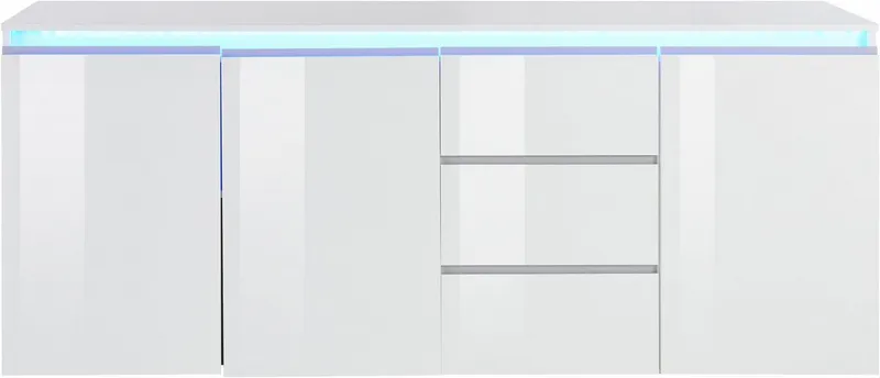 Home affaire Sideboard Magic, Kommode, Schrank, Stauraumschrank, mit 3 Türen und 3 Schubkästen Hochglanz lackiert (B/T/H) 200x40x81 cm, Weiß, – Produktbild 3 von 5