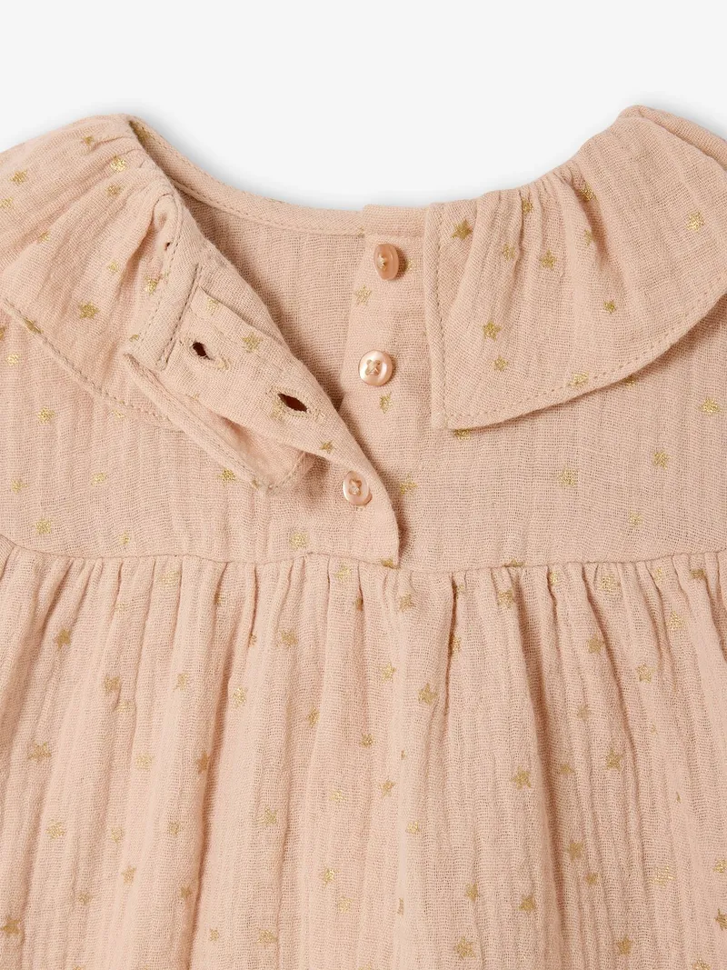 Vertbaudet Vertbaudet Baby Kleid aus Musselin mit Sternenmuster puder, Puder, – Produktbild 3 von 3