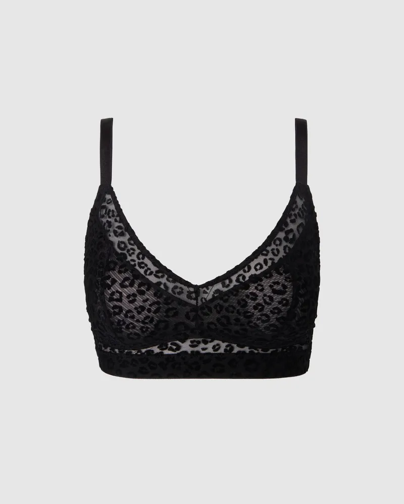Understatement Understatement Damen vegan Bh Mit Netz-Stützfunktion Schwarz Mit Leopardenmuster, Schwarz, – Produktbild 1 von 2
