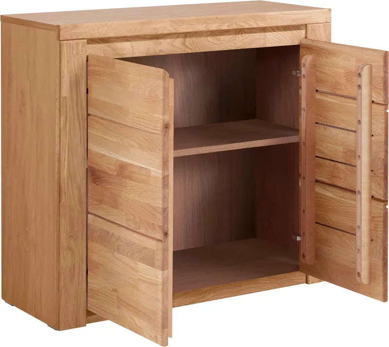 OTTO home Kommode Burano,90cm breit,35 cm tief, Fronten Massivholz, Holz massiv, Holzwerkstoff,2 Türen,2 breite Fächer, Braun, – Produktbild 8 von 8