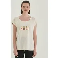 ORGANICATION ORGANICATION T-Shirt aus Bio-Baumwolle mit Stickerei, Birch, – Produktbild 1 von 1