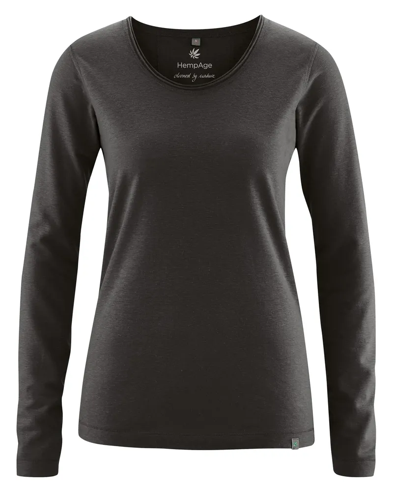 HempAge Hempage Damen vegan Langärmliges T-Shirt Schwarz, Schwarz, – Produktbild 1 von 2