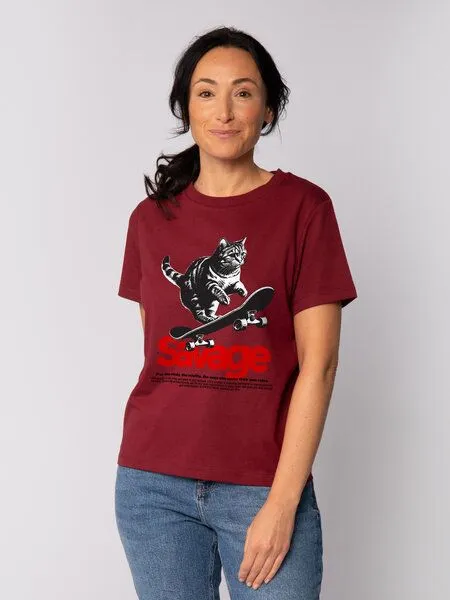 watapparel watapparel T-Shirt Frauen Savage Cat, Burgundy, – Produktbild 2 von 2