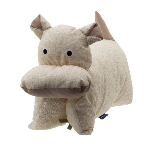 Flosinn Flosinn Kuscheltierkissen Nilpferd mit Teddyplüsch aus Baumwolle Personalisierbar, Beige, – Produktbild 1 von 5