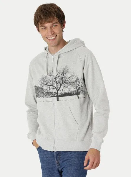 Peaces.bio - handbedruckte Biomode Peaces.bio - handbedruckte Biomode Zip-Hoodie Landscape Herren, Silbergrau, – Produktbild 2 von 2