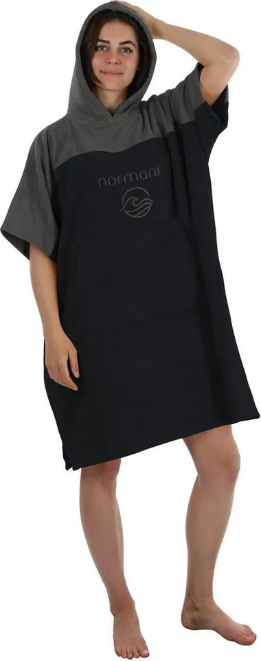 normani Badeponcho Damen Surfer Poncho Kuta, Bio-Baumwolle, Kapuze, Schlupf, Badeponcho aus 100 % saugstarker Bio-Baumwolle, Schwarz, – Produktbild 2 von 5