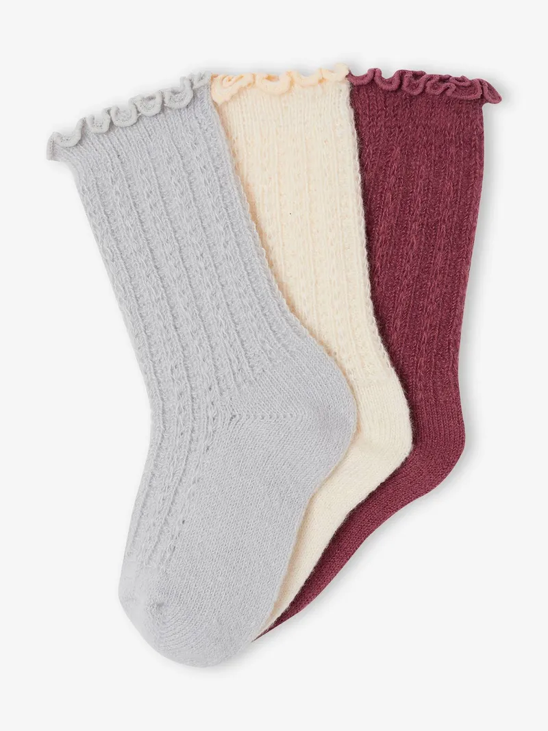 Vertbaudet 3er-Pack warme Stricksocken mit Wellenbündchen Mädchen, Malve, – Produktbild 2 von 2