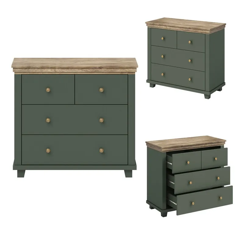 Lomadox Kommode EPSOM-83, grün mit Lefkas Eiche Nb. 90/80,5/42 cm, Grün, – Produktbild 3 von 5
