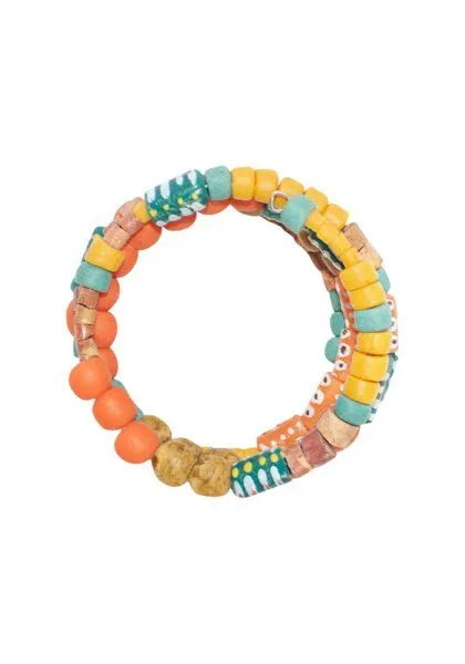 Global Mamas Global Mamas Upcycling - Range Glasperlen Armband - Spirale, Desert (gelb), – Produktbild 3 von 4