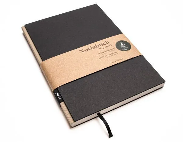 tyyp tyyp Notizbuch A5 schwarz – 100% Recyclingpapier – handmade in Germany – BerlinBook, Latte, – Produktbild 1 von 4