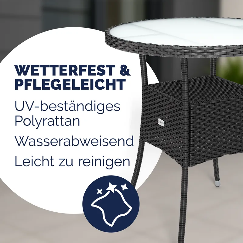 Casaria® Polyrattan-Tisch Schwarz rund Ø60cm, Schwarz, – Produktbild 2 von 2