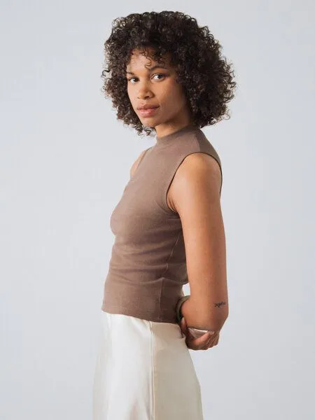 Honest Basics Honest Basics Damen Mock-Top aus Bio- und recycelter Baumwolle, Erdbraun, – Produktbild 4 von 4