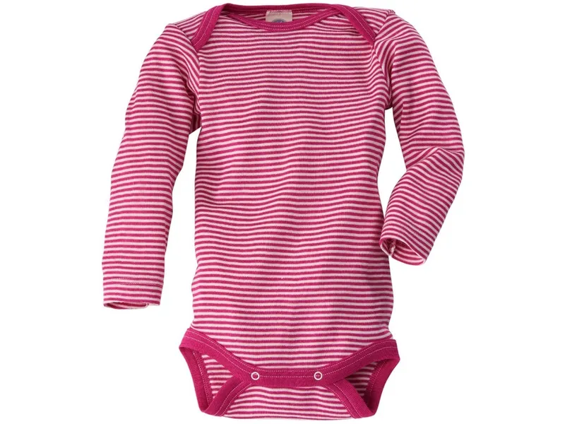 Cosilana Cosilana Baby Body Langarm Wolle Seide pink-geringelt Gr.86/92, Pink, mehrfarbig, – Produktbild 1 von 2