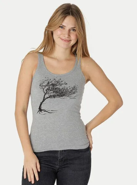 Peaces.bio - handbedruckte Biomode Peaces.bio - handbedruckte Biomode Bio-Damen-Tank Top Windy Tree, Hellgrau, – Produktbild 2 von 3