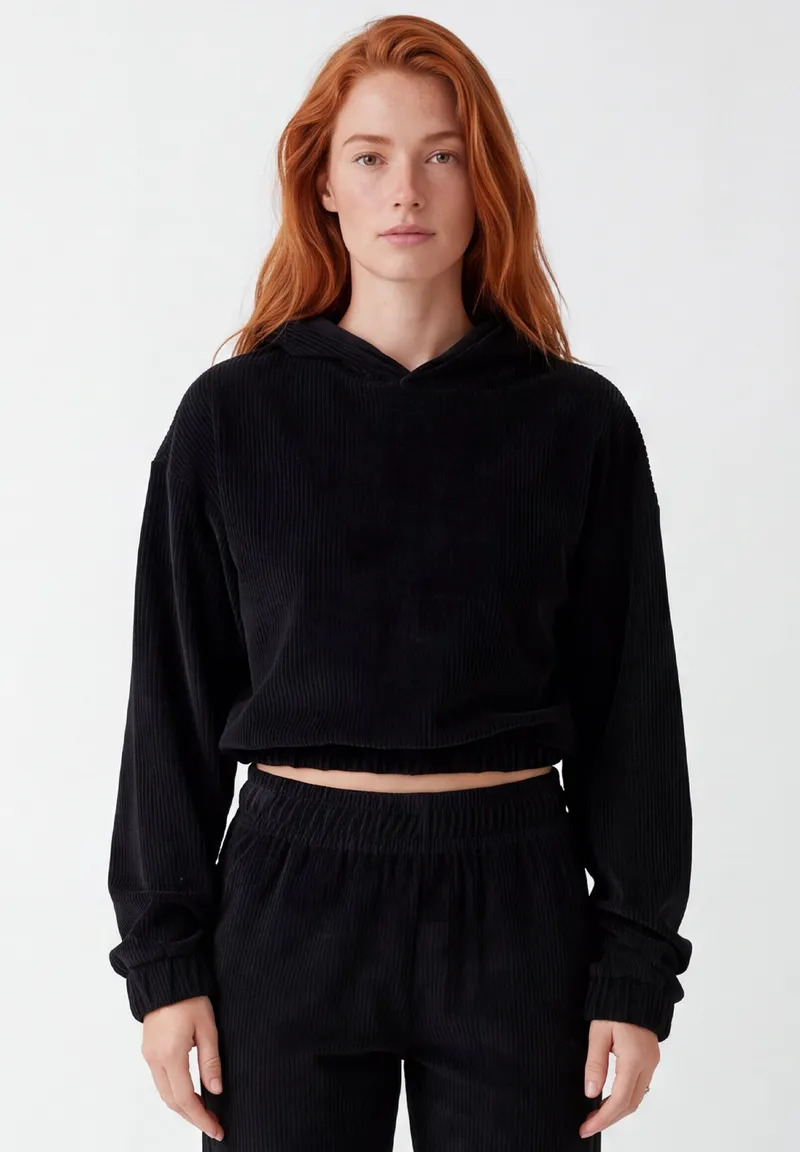 ORGANICATION ORGANICATION Damen vegan Kurzer Hoodie Aus Cord Schwarz, Schwarz, – Produktbild 1 von 1