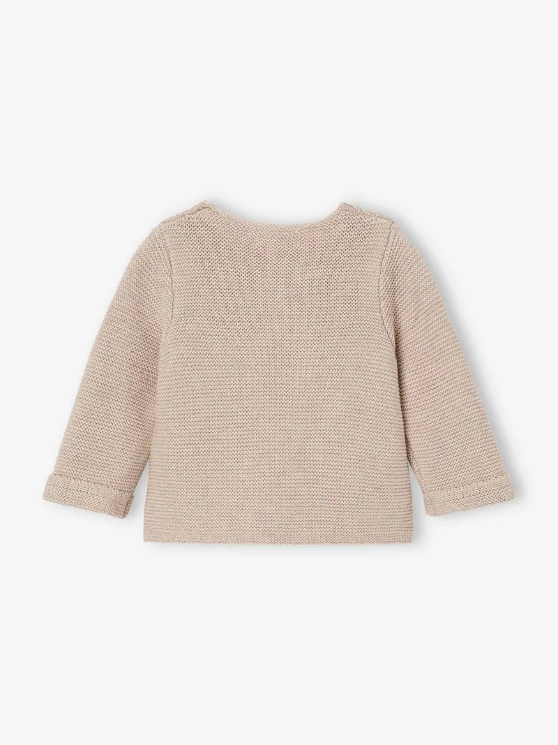 Vertbaudet Baby Strickjacke aus Baumwolle BASIC, Beige meliert, – Produktbild 2 von 3