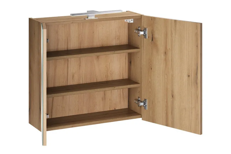 Lomadox Spiegelschrank NEWPORT-56-EVOKE 60 cm breit in Eiche, inkl. LED-Aufsatzleuchte, Braun, – Produktbild 2 von 4