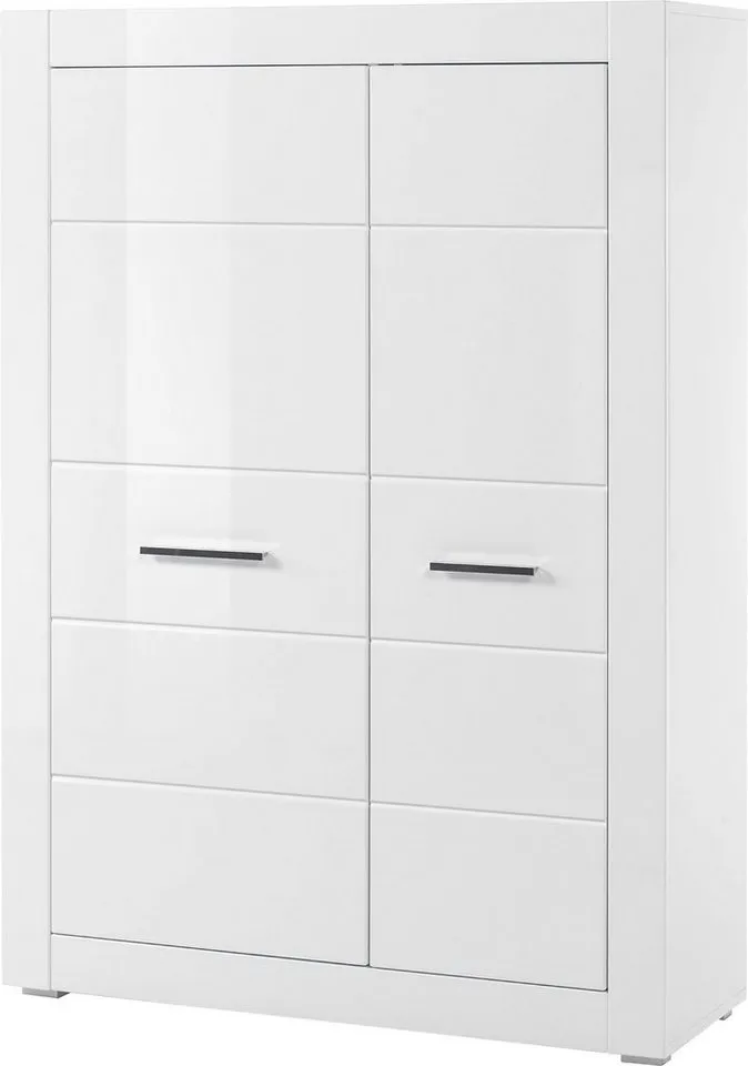 Home affaire Mehrzweckschrank Bianco, moderner Schrank, Wohnzimmerschrank in Weiß Hochglanz silberne Metallgriffe, universal einsetzbar, ausreichend Stauraum, Weiß, – Produktbild 2 von 5