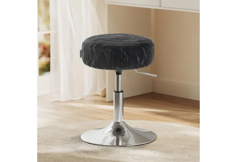 VASAGLE Barhocker Schminkhocker Schminkstuhl höhenverstellbar, 1/2er Set (1 St), für Schlafzimmer, Küche, 360° drehbar, dicke Polsterung, Schwarz, – Produktbild 2 von 5