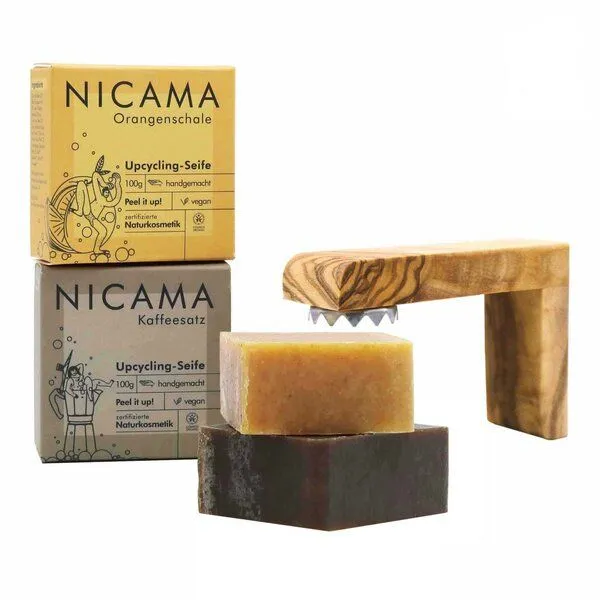 NICAMA NICAMAᵘᵖ Upcycling-Seifenset Peelingeffekt plus Magnetseifenhalter – Produktbild 1 von 3