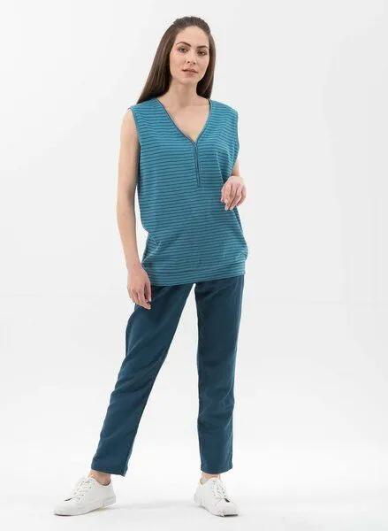 ORGANICATION ORGANICATION Top aus Leinen-Mix mit garngefärbtem Ringel-Dessin, Ocean/navy, – Produktbild 2 von 4
