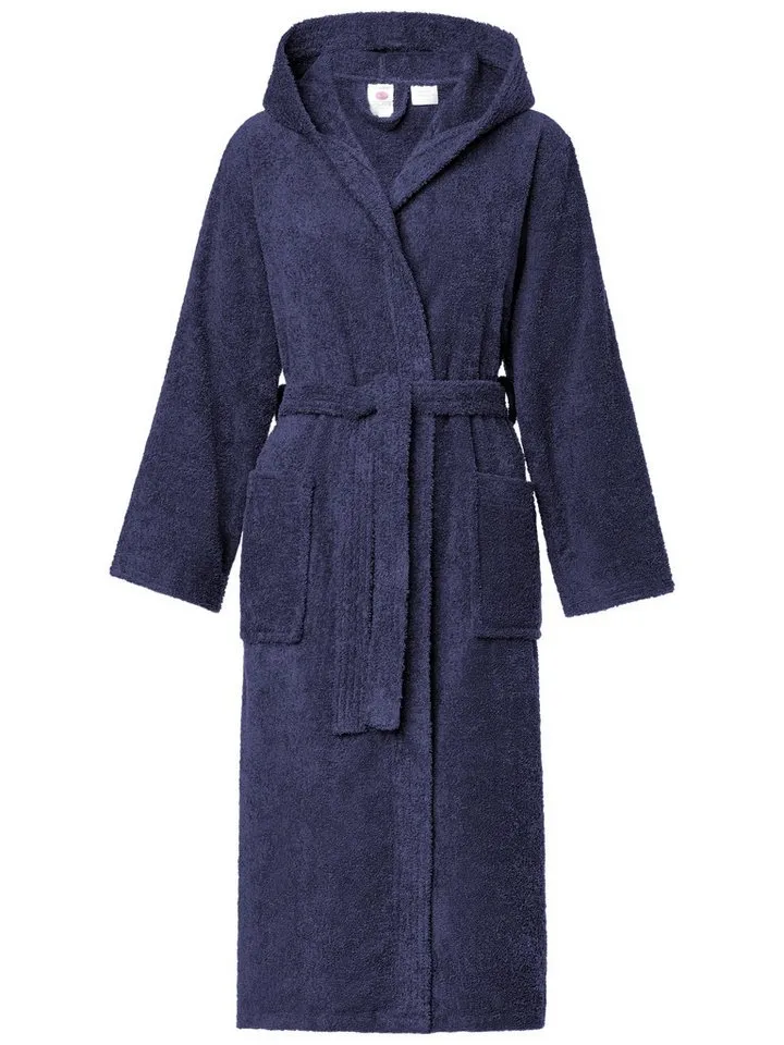 Ladeheid Bademantel Damen Frottee Bademantel aus 100% Bio- Baumwolle LA40-225, Langform, Baumwolle, Kapuze, Blau, – Produktbild 1 von 5