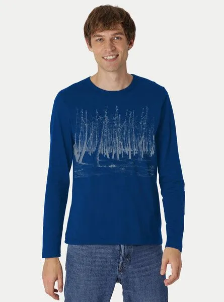 Peaces.bio - handbedruckte Biomode Peaces.bio - handbedruckte Biomode Herren Langarmshirt Woodland, Königsblau, – Produktbild 2 von 2