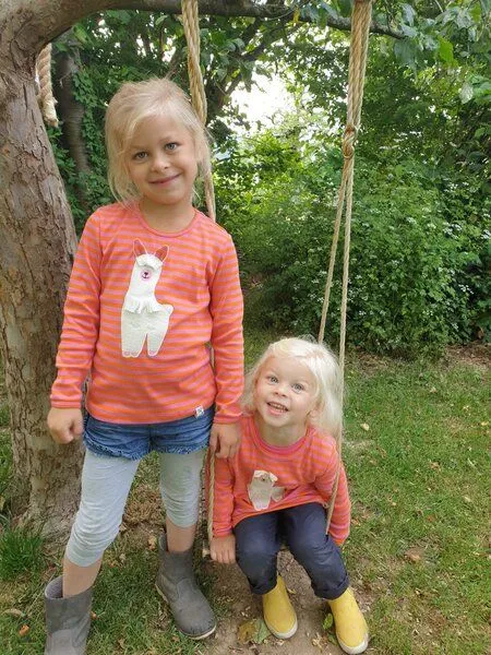 Pat und Patty Pat und Patty Gestreiftes Kinder Langarmshirt aus Bio-Baumwolle „Alpaka“ orange/pink ALP-7 – Produktbild 4 von 4