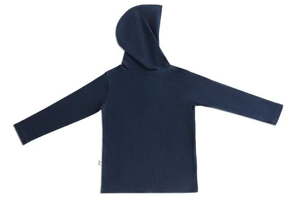 Leela Cotton Baby Kinder Kapuzenshirt Bio-Baumwolle Waffel Strick Langarmshirt 2058 Leela Cotton, Indigo, – Produktbild 3 von 3