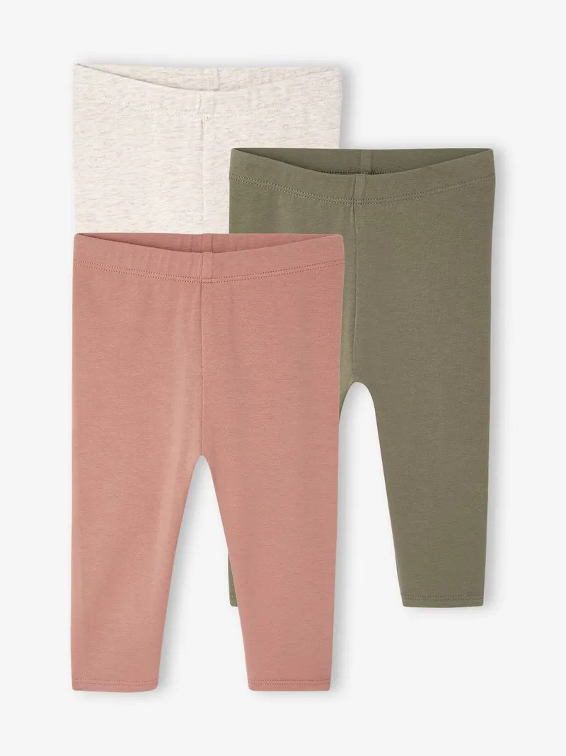 Vertbaudet 3er-Pack einfarbige Baby Leggings BASIC, Altrosa, – Produktbild 1 von 3