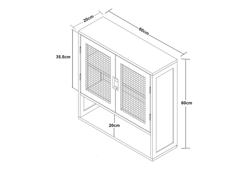 en.casa Hängeschrank »Tervola« mit 2 Türen 60x60x20 cm Schwarz / Bambus, Beige|schwarz, – Produktbild 4 von 5
