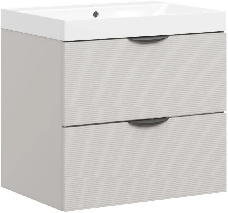 welltime Waschtisch FLOW STRIPE mit Waschbecken, Breite 60 oder 80cm, modernes Design, Schrank mit 2 Schubladen, Soft-Close-Function, in 2 Breiten erhältlich, Beige, – Produktbild 2 von 8
