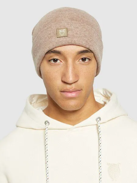 KnowledgeCotton Apparel KnowledgeCotton Apparel Mütze - LEAF Beanie organic wool - GOTS, Beige (kelp melange), – Produktbild 4 von 5