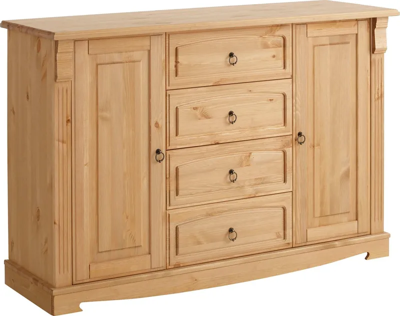 OTTO home Sideboard Anna, Kommode, im Landhausstil, Made in EU (Gesamtmaße (B/T/H): ca. 140/44/88 cm), Kommode, Breite 140 cm, 4 Schubladen, 2 Türen, Massivholz, FSC®, Beige, – Produktbild 2 von 5