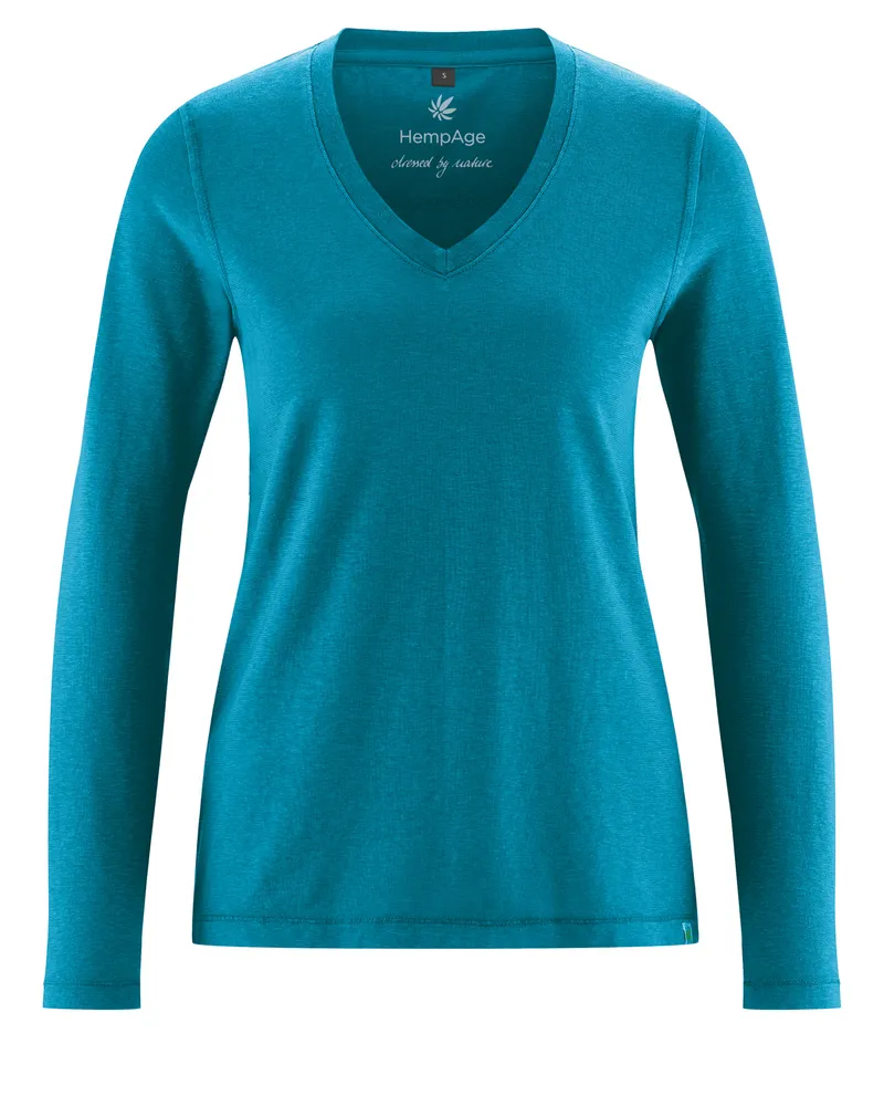 HempAge Hempage Damen vegan Sportliches Langarm T-Shirt In Lagunenblau, Blau, – Produktbild 1 von 2