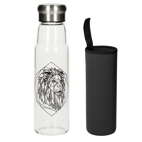 elasto elasto Glasflasche 0,55 Liter Trinkflasche Borosilikatglas mit Neoprentasche, Löwe, – Produktbild 1 von 4