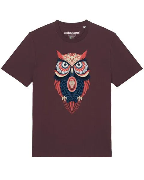 watapparel watapparel T-Shirt Unisex Colorful Owl, Red brown, – Produktbild 1 von 4