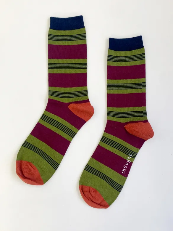 Thought Socken Modell: Jesper Stripe, Olive, – Produktbild 1 von 1