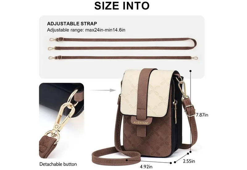 LuxusKollektion Umhängetasche Handytasche RFID-Blockierung große Kapazität Damen Kunstleder, Beige|braun|schwarz, – Produktbild 5 von 5