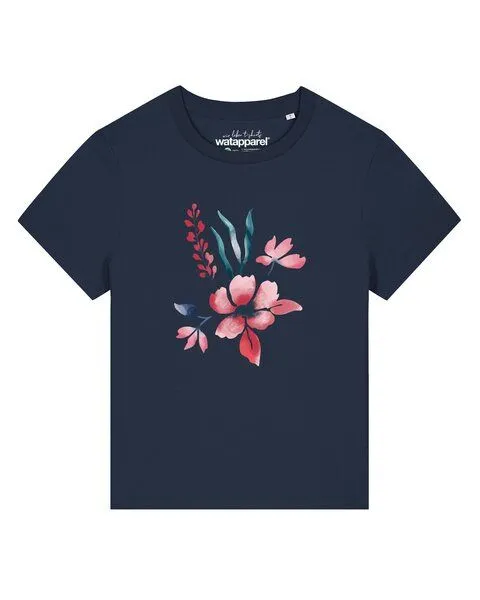 watapparel watapparel T-Shirt Frauen Blume in Wasserfarbe 01, French navy, – Produktbild 1 von 2